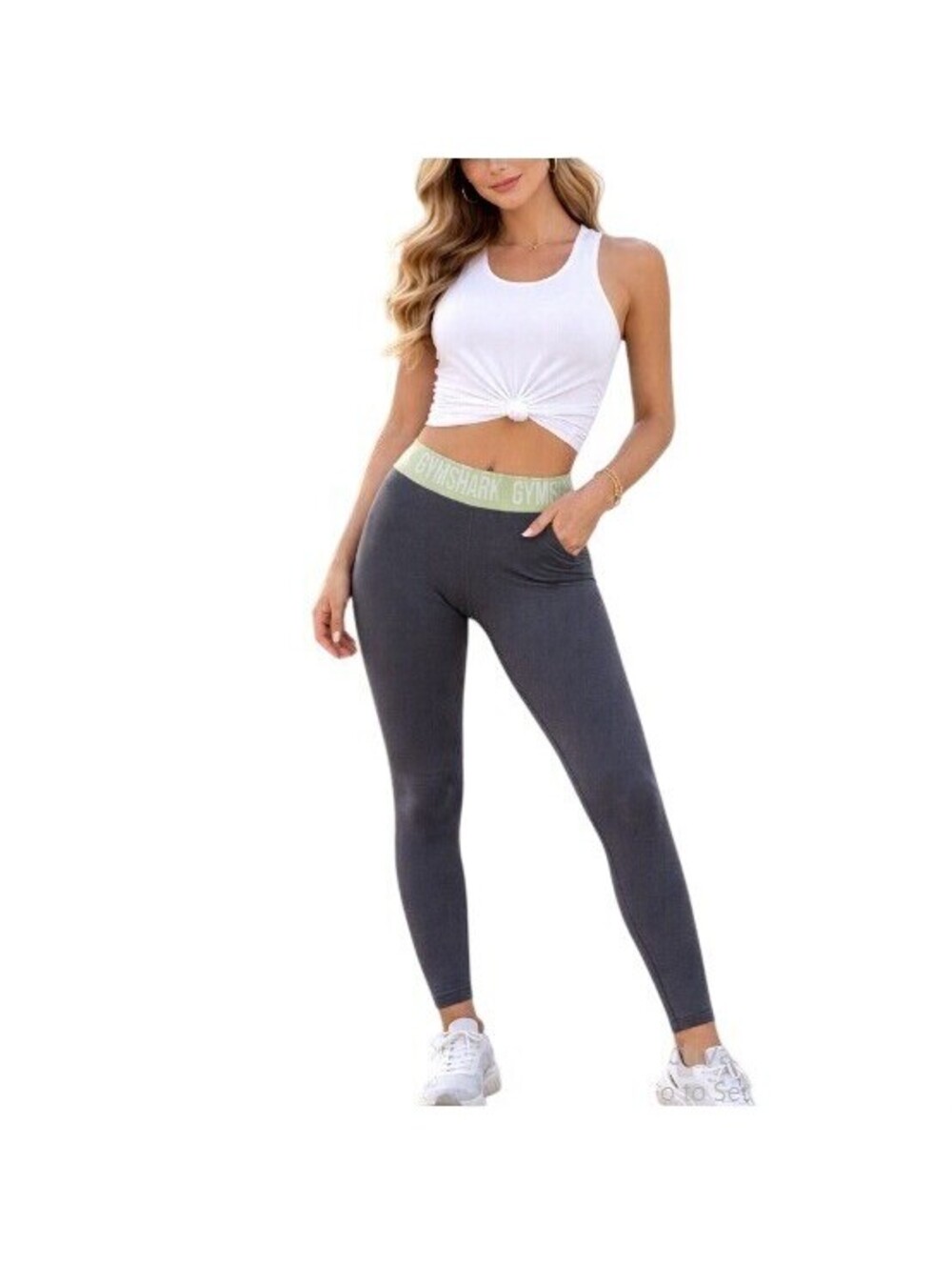 Gymshark Women's Gray Lime Green Below the Knee Workout Capri Leggings Size XS